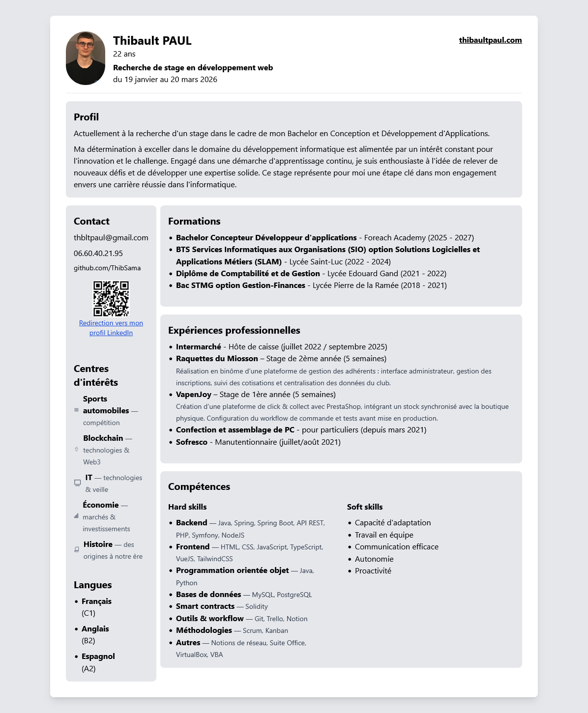 Capture d'écran de mon CV